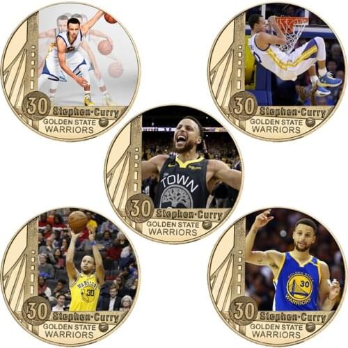 Basketball Wardell Stephen Curry Gold Plated Coin Collectibles Sports Original Coin Set Souvenir Gifts for Man Dropshipping