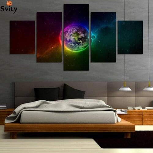 UnFramed Printed planets Outer space 5 piece painting wall art childrens room decor poster canvas Free shipping F246
