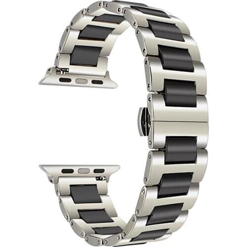 Ceramics+Stainless Steel band for Apple Watch 38mm 40mm 42mm 44mm Band Wrist Strap Link Bracelet for iwatch 5 4 3 2 1 44