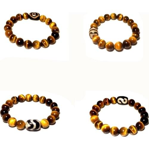 Pure natural high quality 10mm tiger eye stone bracelet multi-pattern agate DZI optional Free Shipping