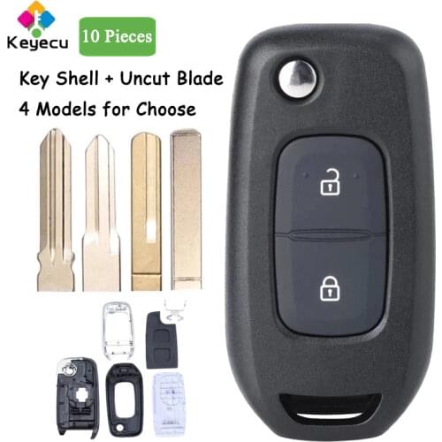 KEYECU 10 Pieces Flip Remote Car Key Shell Case - 2 Buttons HU136 Blade - FOB for Renault Dacia Logan 2 Logan II 2018 2019 2020