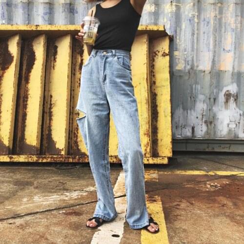 MRMT 2021 Brand Womens Trousers High Waist Straight Tube Jeans Thigh Hole Pants for Female Side Open Fork Loose Trouser
