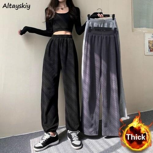 High Waisted Pants Women Harajuku Big Size 3XL Thicker Autumn Workout Chic Ladies Trousers All-match Simple Basic Gray Ladies