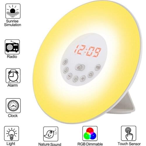Wake Up Light Alarm Clock Sunrise/Sunset Simulation Luminous Digital Clock with FM Radio Night Light Touch Control Table Clocks
