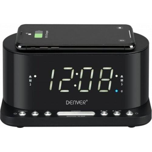 Clock-Radio with Wireless Charger Denver Electronics CRQ-110 12" LED USB Black