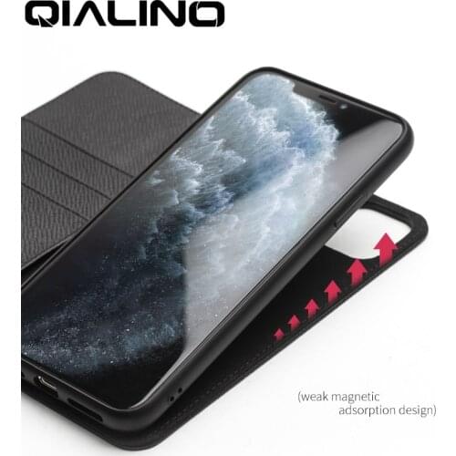 QIALINO Genuine Leather Case for For iPhone 11 Pro XR XS X XS Max 7 8 Plus SE2 2020 Card Slot Flip Magnetic Car Phone Holder