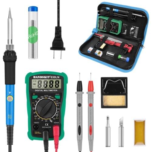 60W Digital 200-450℃ Temperature Adjustable Soldering Iron Kit Electric Multimeter Desoldering Pump Welding Tool Simple Set