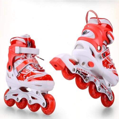 Children 4 Wheels Roller Skates Adjustable Flashing Skating Shoes Beginners Anti-Fall Inline Skates With Suit Kids Wheels Shoes