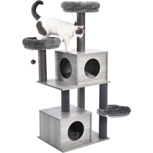 Domestic Delivery Cat Tree Condo House Scratching Posts for Cat Kitten Multi-Level Tower Toys Pet Solid Wood Furniture Protector