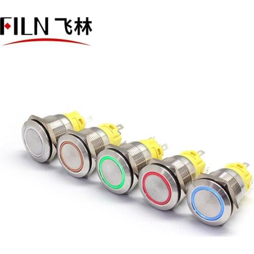 FILN Flat Head hot sale Momentary led ring light 19mm Stainless steel elevator part elevator push button