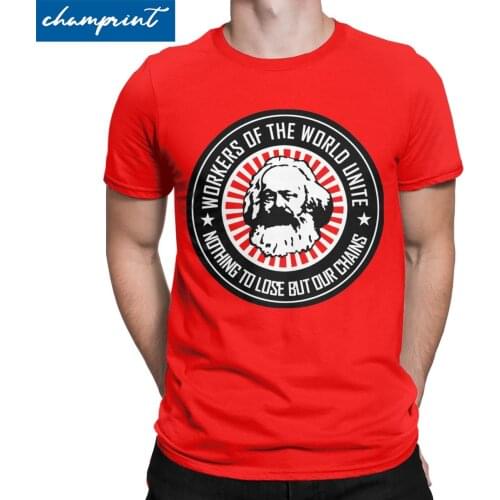Mens T-Shirts Karl Marx Workers Unite Novelty Pure Cotton Tees Communism Marxism Socialism T Shirts Crew Neck Tops New Arrival