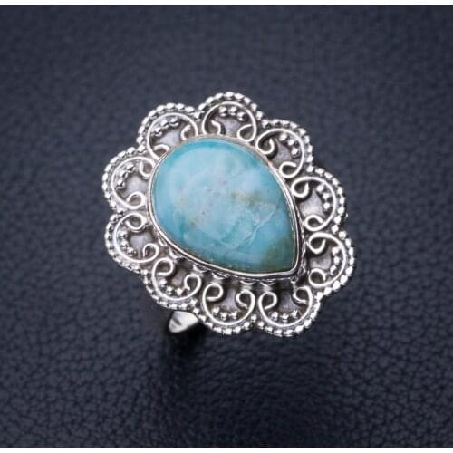 StarGems Natural Caribbean Larimar Handmade 925 Sterling Silver Ring 8 E2907
