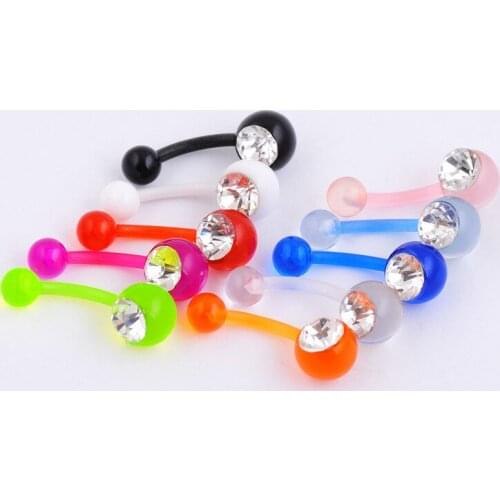 1PC Shining Acrylic Ball Button Ring 14G 1.6*11mm Crystal Navel piercing Indian Style Ombligo Piercing Nombril Nose Ring