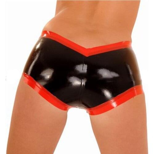 Latex Rubber Underwear Panties Sexy Women Black with Red Trim Lingerie Shorts Exotic Boxer