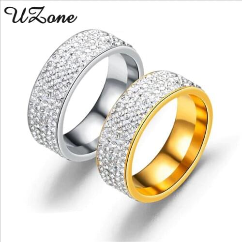 UZone Fashion CZ Stone Three or Five Rows Ceramic Clay Rings Popular Exquisite Stainless Steel Rings for Women Girl Jewelry