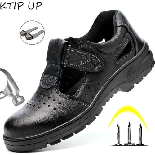 Men Sandals Safety Shoes For Men Summer Breathable Safety Boots Anti-Smashing Puncture-Proof Construction Steel Toe Work Shoes