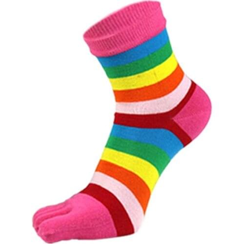 5 Pair Per Set Womens Stripe Five Finger Socks 5 Toe Socks Female Cotton Breathable New Colorful Womens Gift