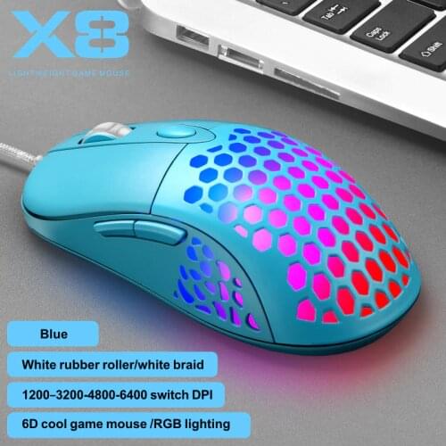 New X8 wired 6D hollow gaming mouse RGB light USB interface four-speed DPI six-button computer notebook mouse