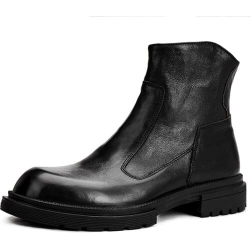 Autumn Winter Riding Boots men Chelsea Boots Zipper High top Fashion Boots Men Shoes Cowhide Thick bottom Short Boots