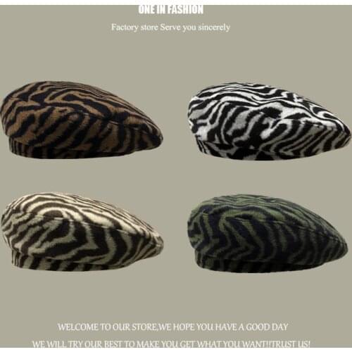 Autumn and Winter England Retro Zebra Pattern Beret Ins Street Style Fashionable Modern Concave Shape Painter Womens Hat