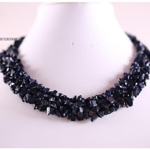 Nylon Line Weave Sandstone Necklace 4-8MM Blue Chip Beads Irregular Natural Stone Women Jewelry Gift E057