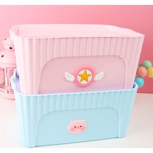 Cartoon Lovely Sailor Moon Card Captor Sakura Little Pig Plastic Storage Boxes Pink Blue Printing Bedroom Desktop Cosmetic Case