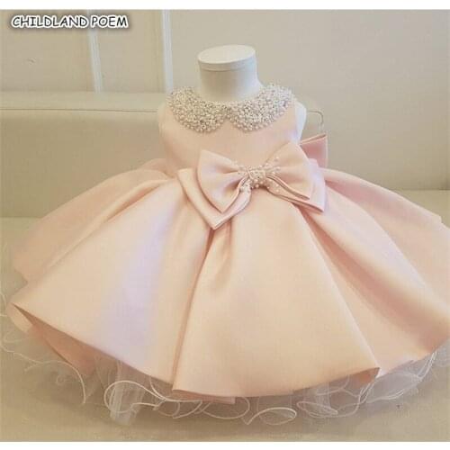 Baby Girls Tulle Dress Baptism Christening 1st Birthday Party Wedding Beaded Princess Ball Gown Toddler Kids Dresses For Girl