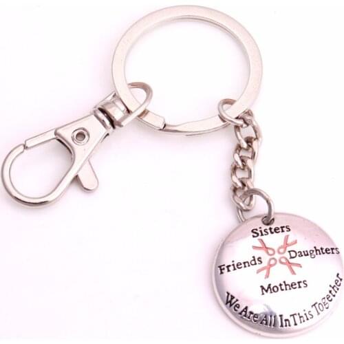 Drop shipping Breast Cancer Awareness 2D Pink Ribbon Sisters Friends Daughters Mothers We Are In This Together pendant Key Chain