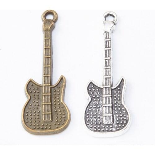 RAINXTAR Fashion Alloy Guitar Charms Music Instrument Pendant Charms 11*31mm 100pcs AAC1269