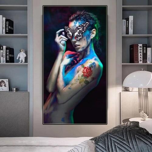 Sexy Tattoos Female Nude Painting Abstract Beautiful Butterfly &Rose Flower Posters Prints Wall Art Picture Room Home Decor