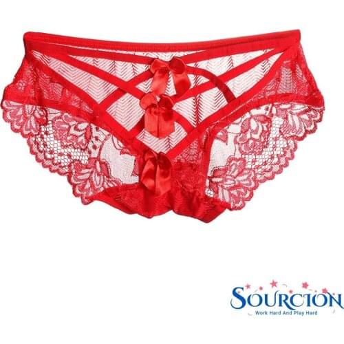 SWT Sexy Women Lace Hollow Panties Bowknot Briefs Breathable Intimates Cross Bandage Knickers Bowknot G-String Underwear