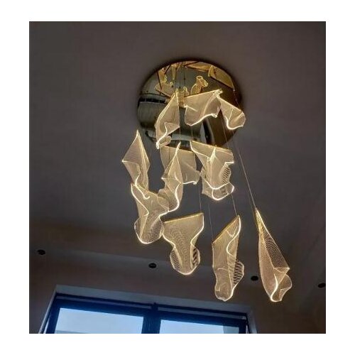 Modern Stair Chandelier Acrylic Gold Irregular Adjustable LED Pendant Lamp Nordic Staircase Restaurant Art Ceiling Hanging Lamp