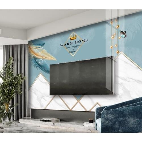 Customize any size modern minimalist light luxury feather marble TV background wallpaper bedroom living room decoration wallpape