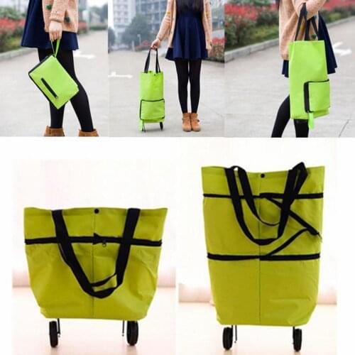 Tote Tug Bag Portable Travel on Wheels Foldable Wheels Shopping Handbag Handbag Shopping Grocery Reusable Rolling Cart Oxford