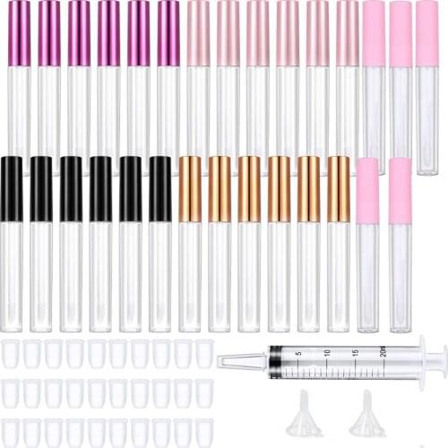 30Pcs 5 Color Lip Gloss Tubes with Wand Refillable Empty Lip Gloss Bottles 2.5 ml Clear Lip Balm Bottle Lipstick Tubes Container