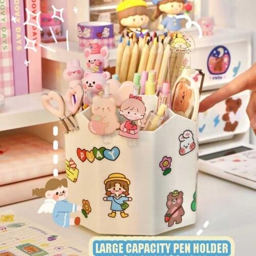 W&G Ins Cute Desktop 5 Grid Pen Holder Stationery Pen Storage Box 360 Rotating Desk Pencil Box Kawaii Pen Holder Organizer