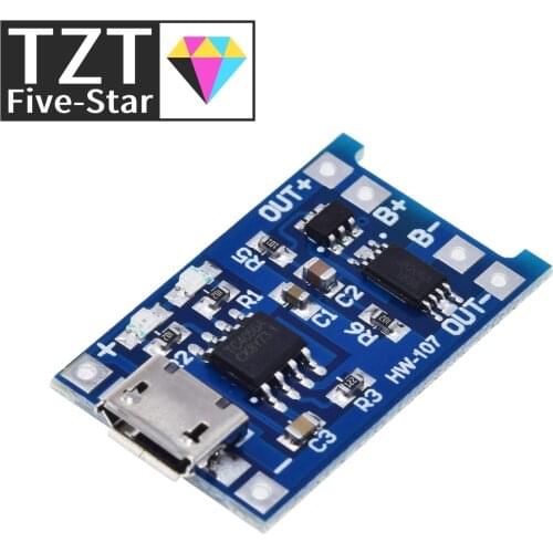 5 pcs Micro USB 5V 1A 18650 TP4056 Lithium Battery Charger Module Charging Board With Protection Dual Functions 1A Li-ion