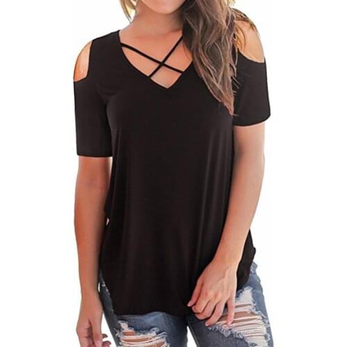 Hot Style Women Summer Casual Loose T-Shirts Color Matching V-neck Short Sleeve Sequins Patchwork Sexy Off Shoulder Top