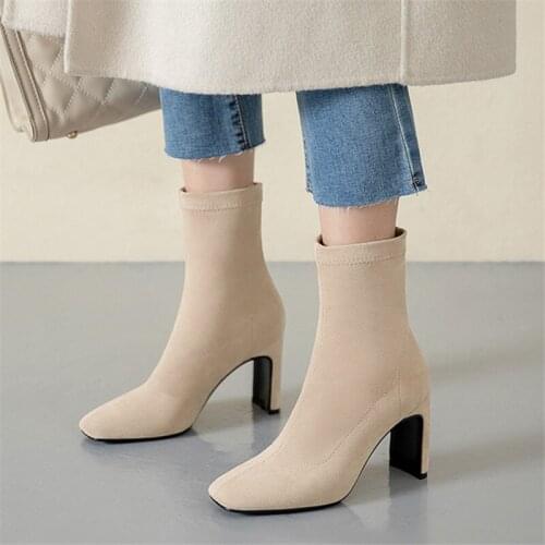 2021Fashion Women Ankle Boots Thick Heels Shoes Female Newest square Toe Ladies Boots comfortable thick heel ladies boots 43