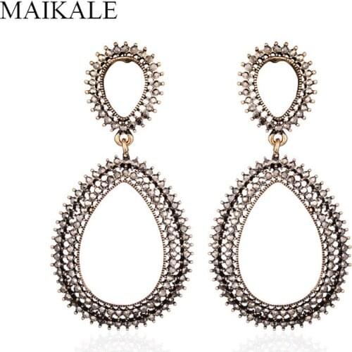 MAIKALE Exaggerated Round Alloy Big Drop Earrings for Women Black Rhinestone Circle Hanging Dangle Earings Punk Party Jewelry