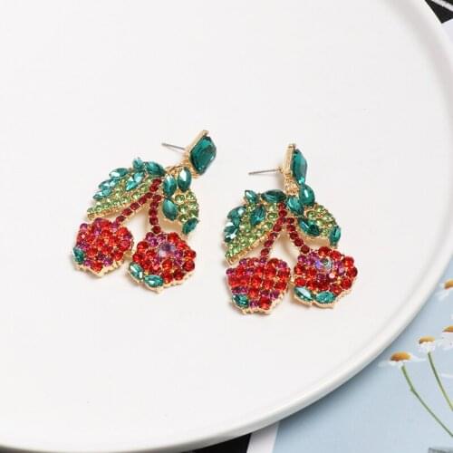 Plant Design Woman Colorful Infinity Stone Earring Wholesale Cherry Big Pendant Earrings For Women 2021 Za Hanging Drop Ear Ring