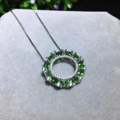 Natural Tsavorite pendant S925 silver Natural green garnet Pendant Necklace trendy Fashion round Circle women girl fine jewelry