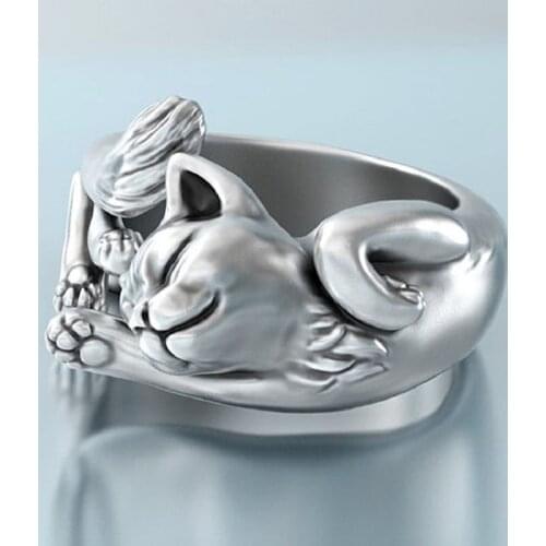 Newest Listed Cute Retro Lazy Cat Ring Pet Ring Gift Idea