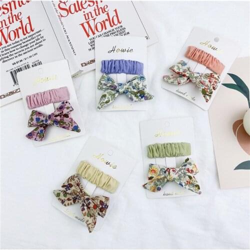1 Pair (2 Pieces/Lot) Floral Printed Hair Bows for Girls Handmade Knotted Bow Hairclips Set Duckbill Clips Hair Accessories
