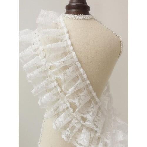 1M High Quality Pleated White Lace Fabric 5cm Embroidery Lace Ribbon Trim Sewing Trimmings Clothing Collar Craft Supplies QT5