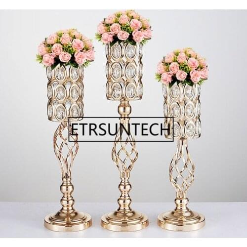 10PCS/LOT Metal Gold Candle Holders Road Lead Table Centerpiece Stand Pillar Candlestick For Wedding Candelabra Flowers Vases