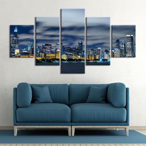 No Framed 5Pcs Landscape Chicago Skyline Wall Art Canvas Posters Picture Paintings Home Decor Accessories Living Room Decoration