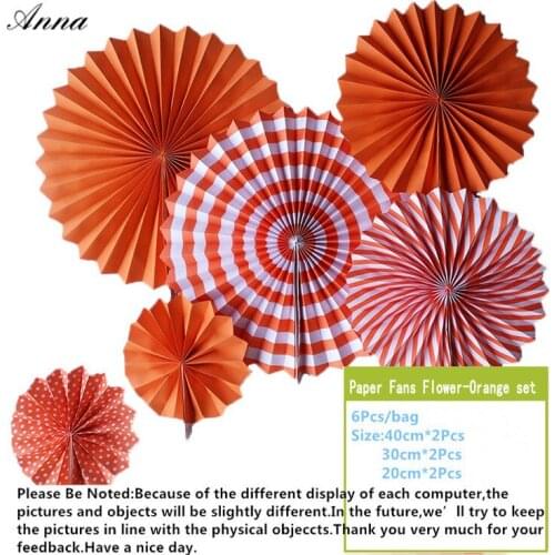 6pcs/lot orange Cheap Paper Fans For Wedding Tissue Paper Fans Flowers Birthday Party Holiday Supplies Wedding Favors