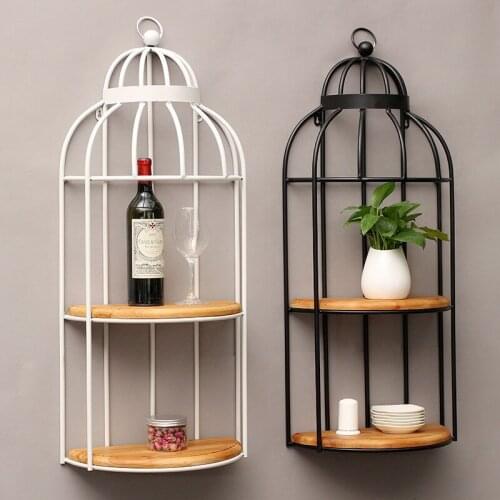 American Retro Industrial Wind Bar Cafe Storage Rack Wall Hanging Racks Bird Cage Home Decorative Decorations Wooden Iron