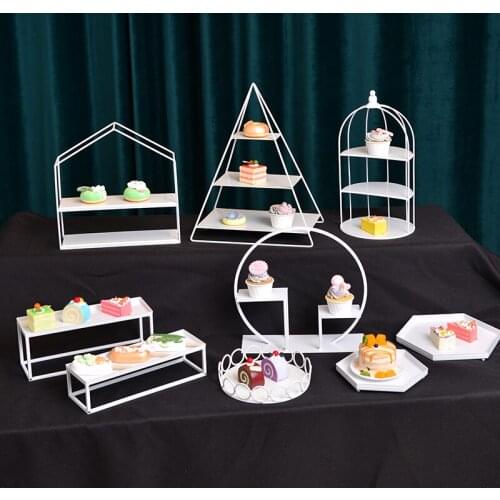 White Metal Dessert Pastries Tray and Dishes Cake Cupcake Stands for Wedding Decor Lace Crystal Cake Plates for Home Decor
